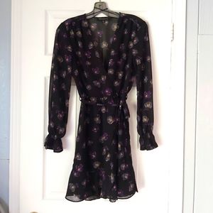 Long sleeve faux wrap short dress